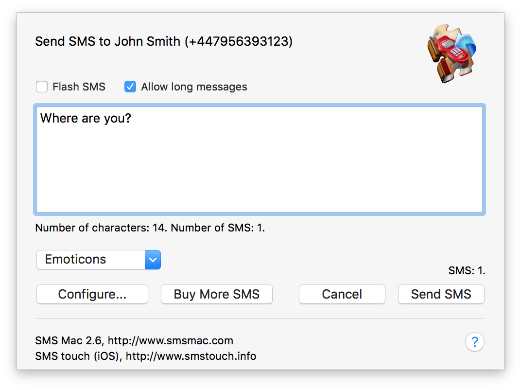 SMS Mac main window